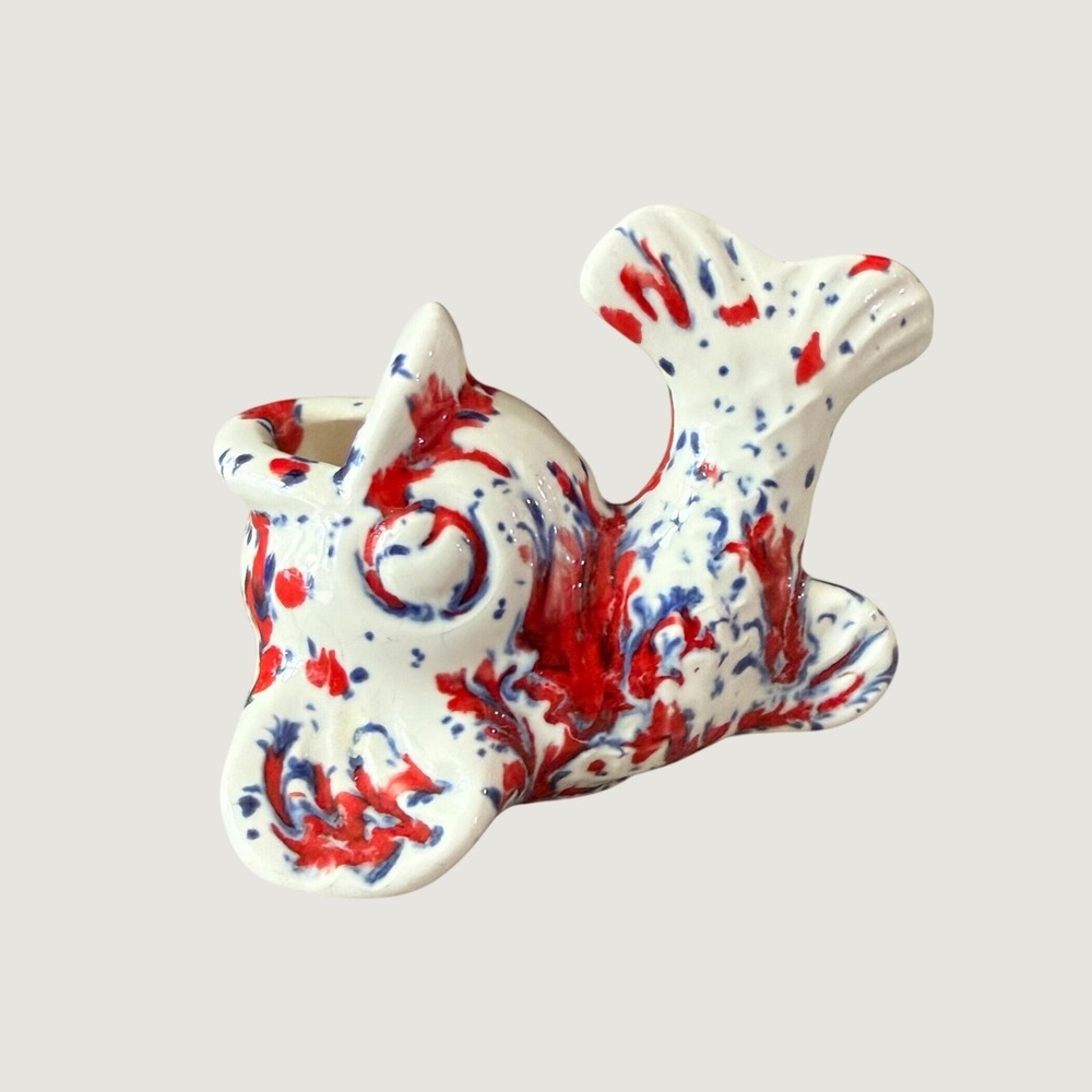 Vintage Fish Ceramic Open Mouth Splatter Glaze Mini Koi Figurine Whimsical Decor